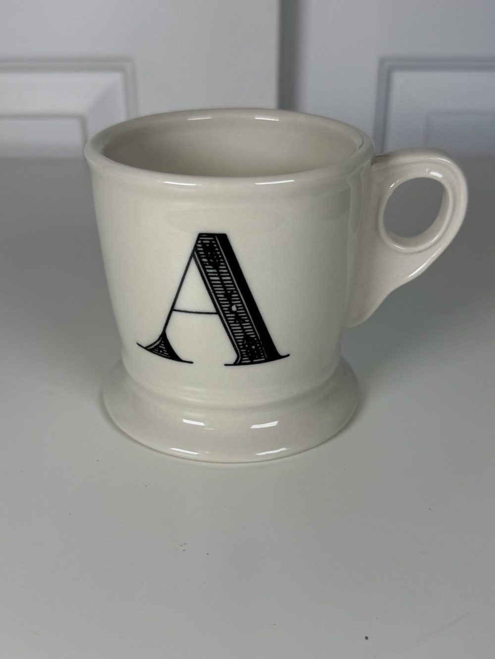 Anthropologie‎ A Monogram Mug White Black Coffee Tea Ceramic Letter A